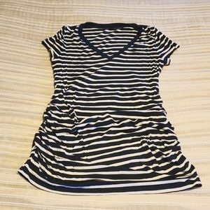 Navy and White Striped V-Neck Tee